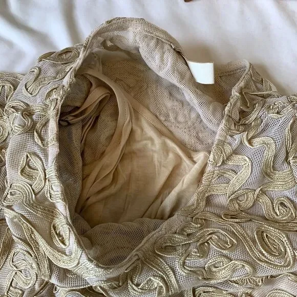 Sundance Soutache Dress Tan Cream Size XS Petite Lace Ribbon Wedding Guest Party - Picture 11 of 16